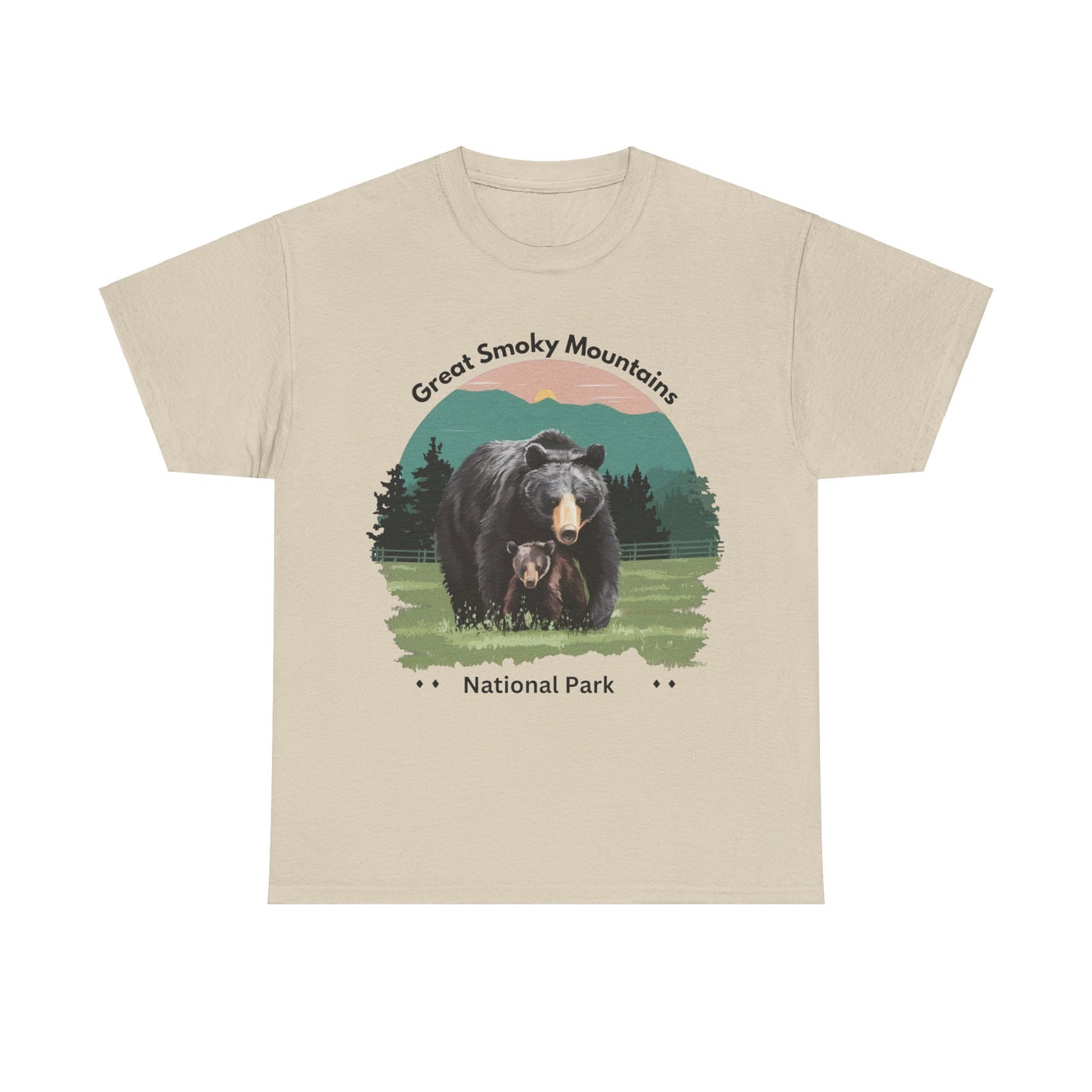 Great Smoky Mountains National Park Mama Bear and Cub Unisex Heavy Cotton Tee