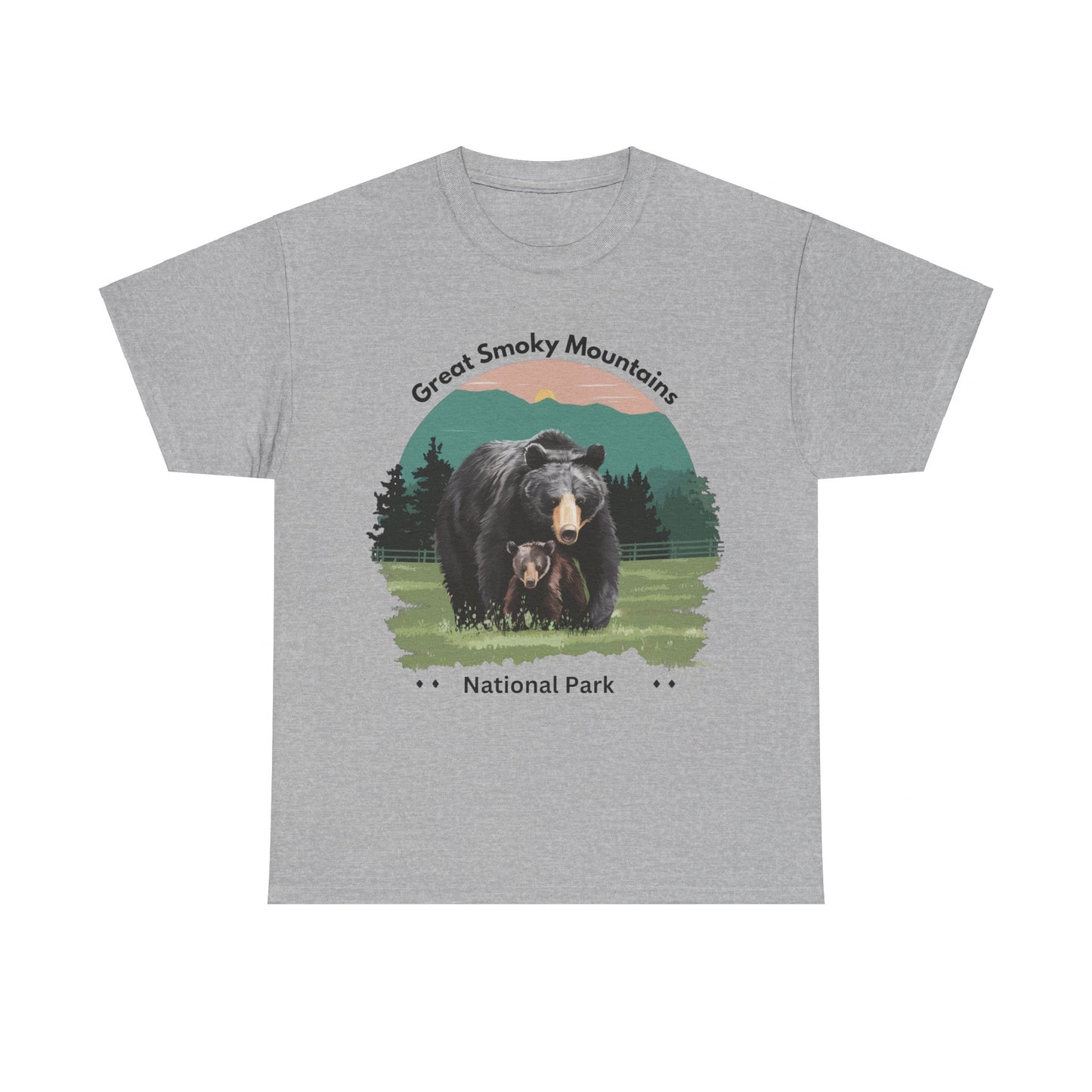 Great Smoky Mountains National Park Mama Bear and Cub Unisex Heavy Cotton Tee