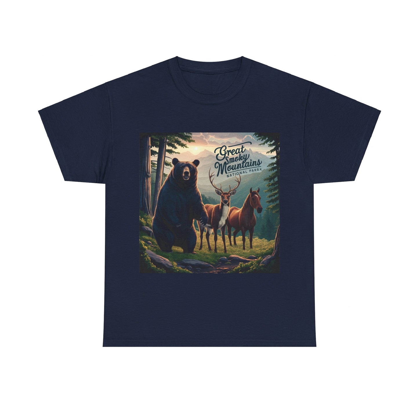 Great Smoky Mountains National Park Bear Deer and Horse Unisex Heavy Cotton Tee