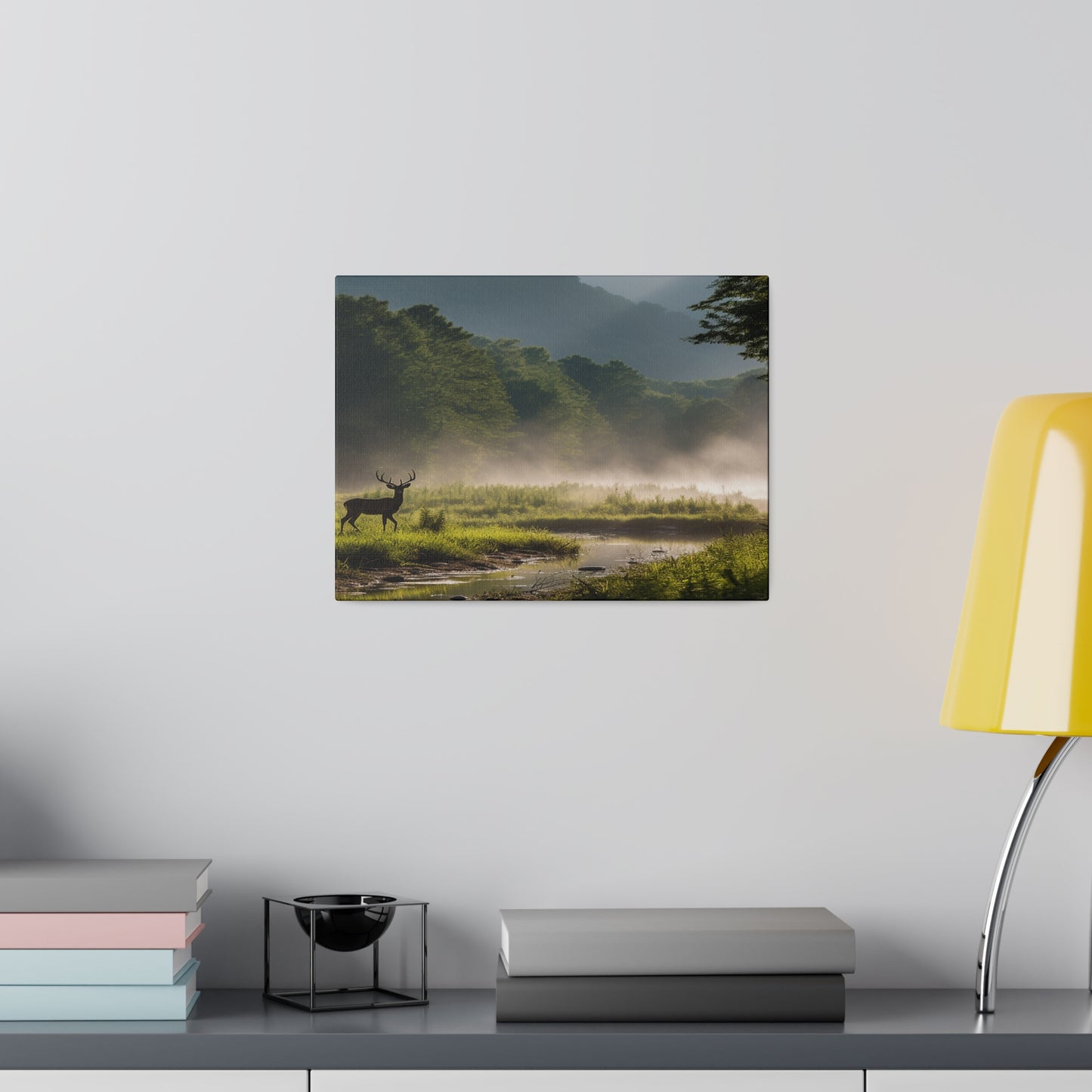 Great Smoky Mountains National Park Deer in Field with Creek Matte Canvas, Stretched, 0.75"