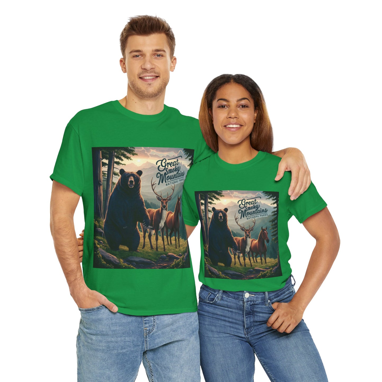 Great Smoky Mountains National Park Bear Deer and Horse Unisex Heavy Cotton Tee