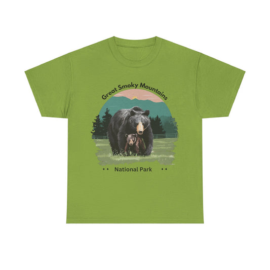 Great Smoky Mountains National Park Mama Bear and Cub Unisex Heavy Cotton Tee