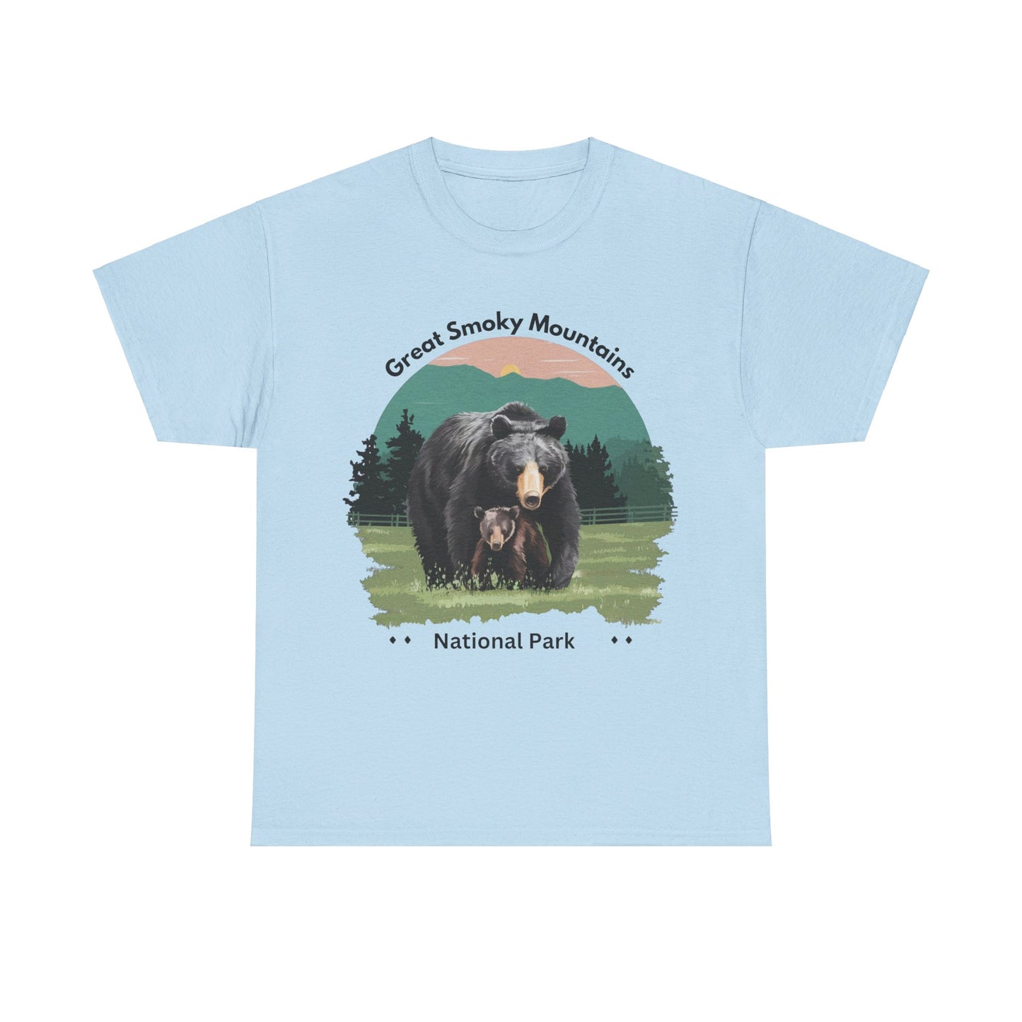 Great Smoky Mountains National Park Mama Bear and Cub Unisex Heavy Cotton Tee