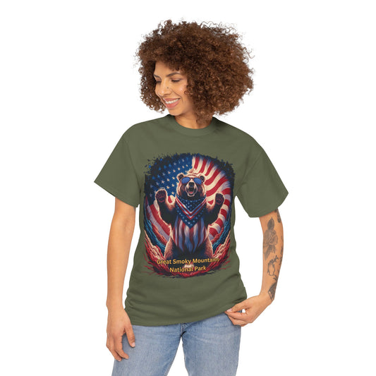 Great Smoky Mountains National Park 4th of July Bear Unisex Heavy Cotton Tee